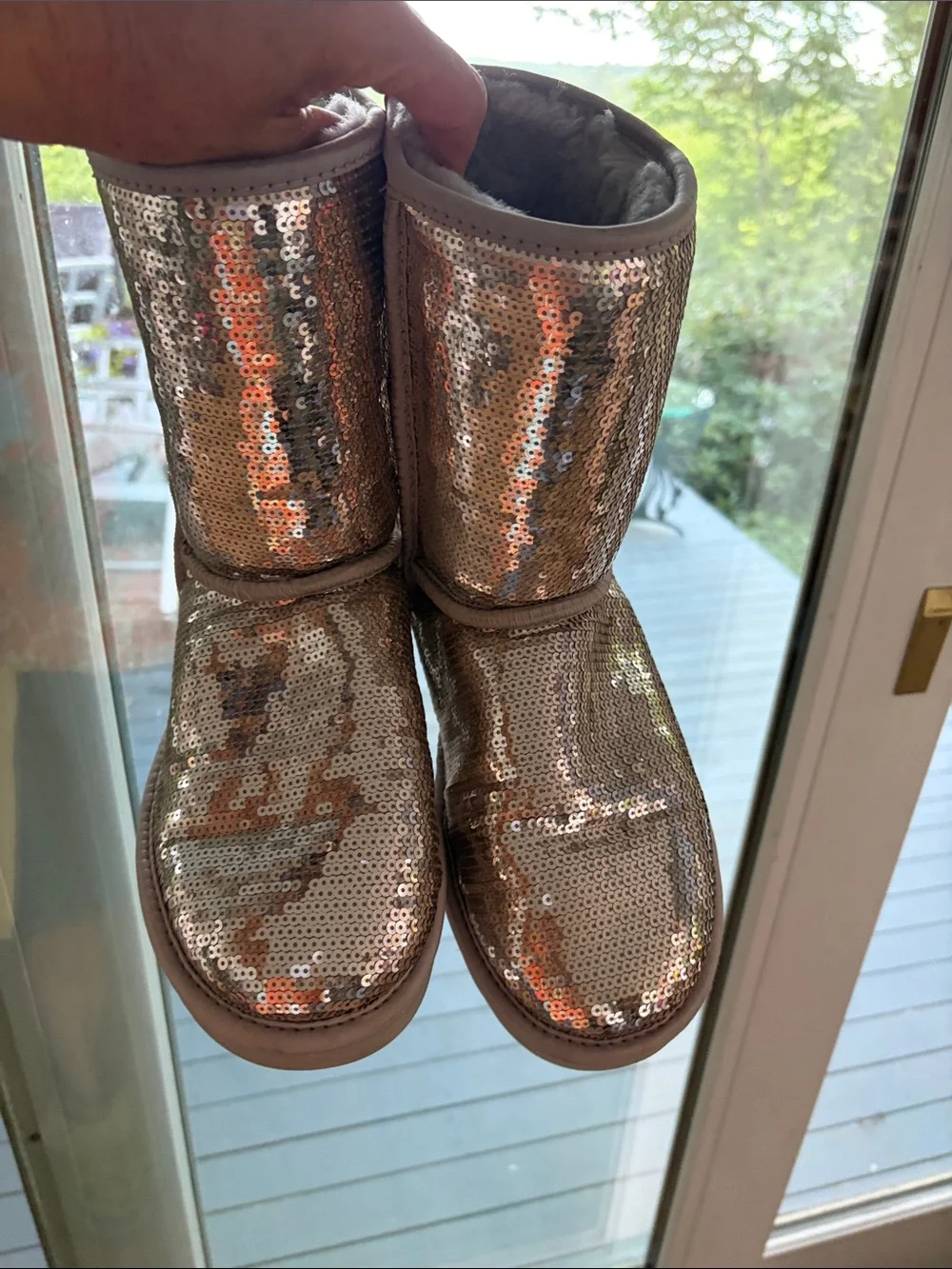 UGG Women's Sequin Mid-Calf Boots in Metallic Rose Gold